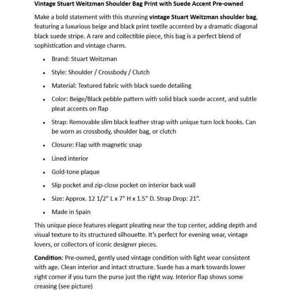 Vintage Stuart Weitzman Shoulder Bag Print with Suede Accent - Picture 2 of 12